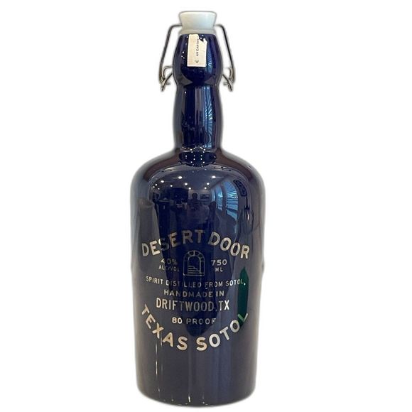 Desert Door Texas Sotol Cobalt Blue Embossed Ceramic FlipTop Liquor Btl. *Empty* - Picture 3 of 6